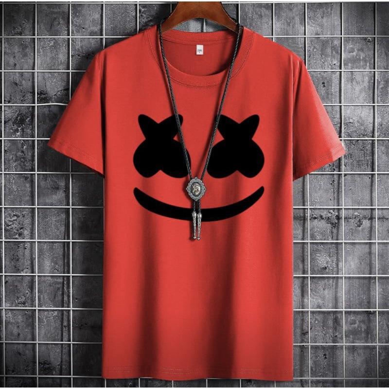 Same Style For Men And Women, Marshmallow Smiley Face, Printed Short-Sleeved T-Shirt And Top.