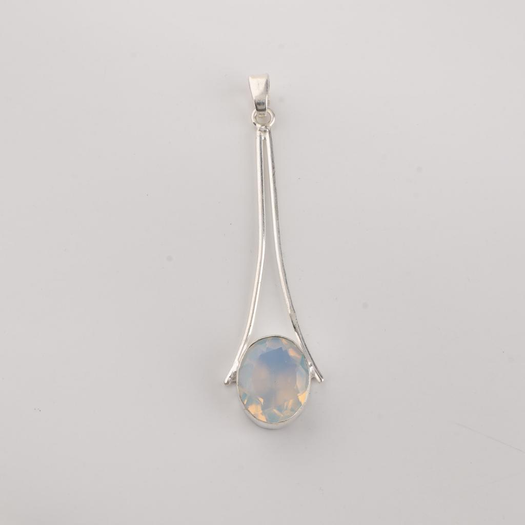 Pendentif en Argent Sterling 925 Pierre Opale Laitée 1,79" Bijoux de Créateur Faits à la Main Pour Cadeau d'Anniversaire PP-69-15