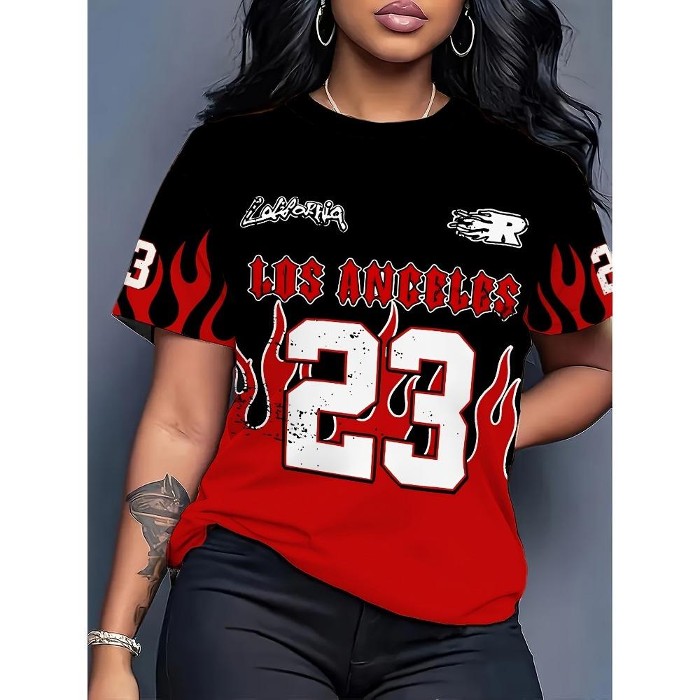 Alphanumeric Printed Short-sleeved T-shirt Sports Summer Women's Casual Round Neck Top