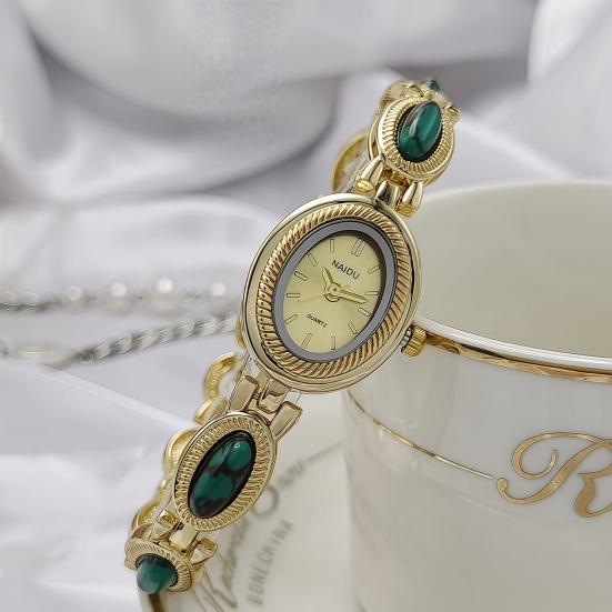 Faux Gemstone Bracelet Watch Ladies Vintage Oval Dial Wristwatch Elegant Quartz Watch Gift for Her Girlfriend Mom Wife