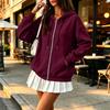 Women's Long Sleeve Color Hooded Loose Fit Zip-Up Jacket