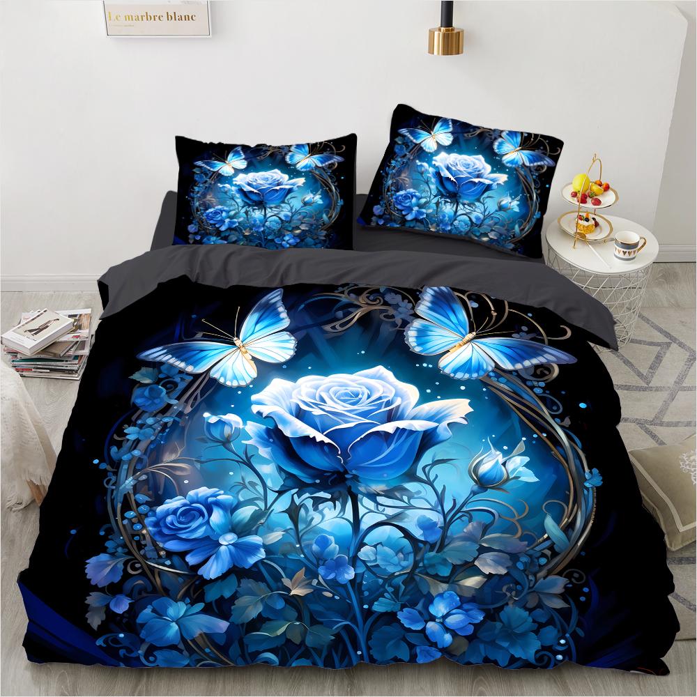 

3 шт. Домашній 3D друкований ліжко з трояндою, одномісний двоспальний ліжко з підковдрою, наволочка, комплект постільної білизни DE 135x200cm