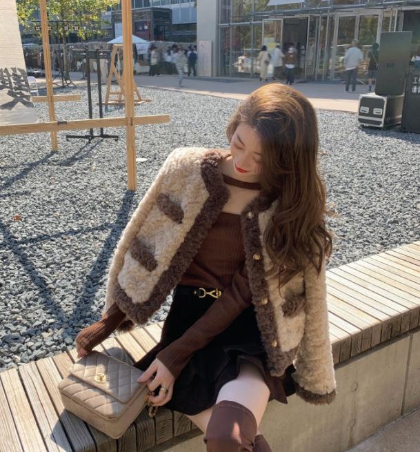 Women's Short Lambswool Coat - 2025 Retro Style, Autumn/Winter Plush, Loose Fit, Cotton-Padded Fur Design