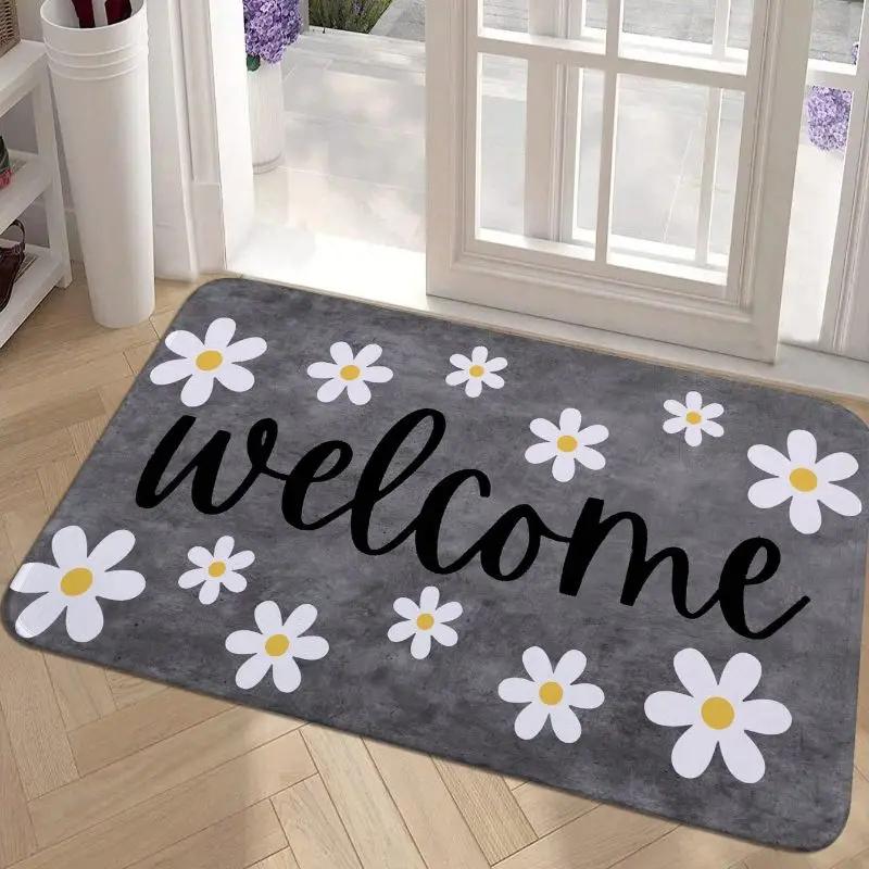 Blommiga Löv Välkommen Dörrmatta för Hem Entréer Dekor Halkfri Badrum Entré Golvmatta Köksmattor Tvättbar Dörrmatta