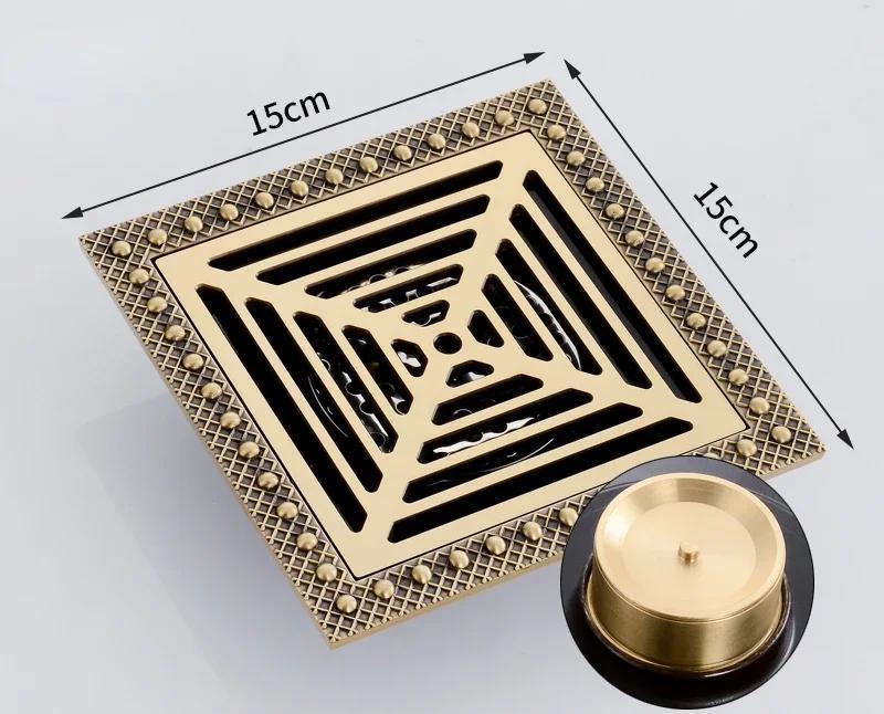 

Antique Anti Odor Floor Drain 15*15cm Outdoor Balcony Bathroom Drain Cover Anti Insect Solid Brass Drains Large Drainage