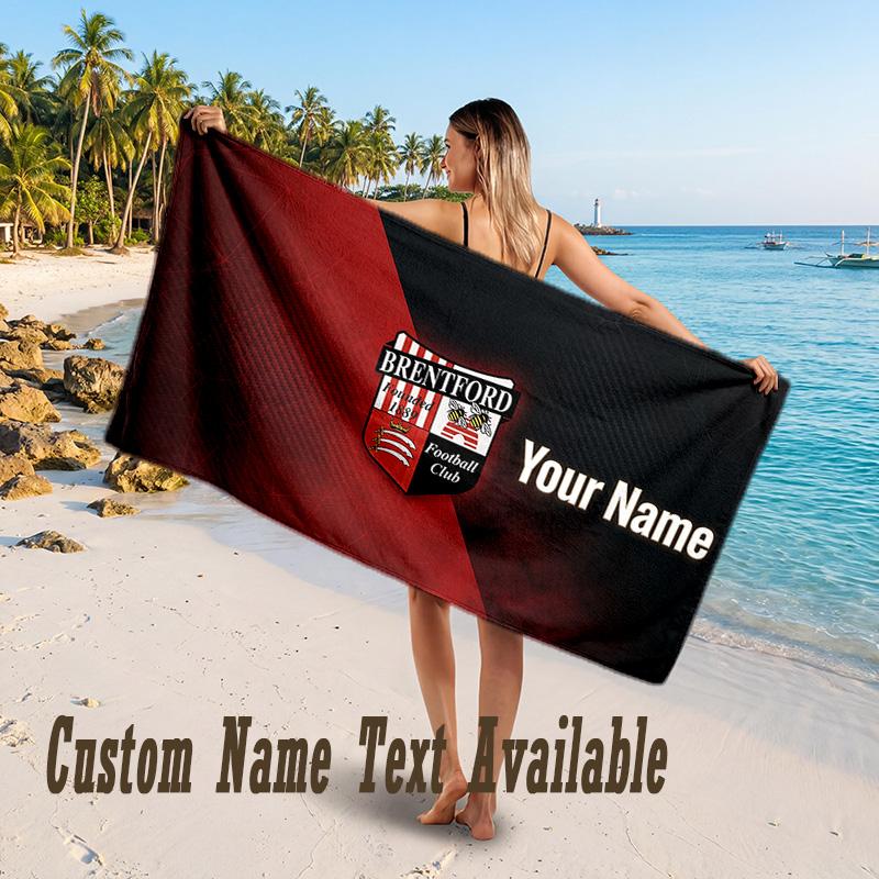 Brentford Football Design Beach Towel Custom Text Large Towel for Beach Vacation