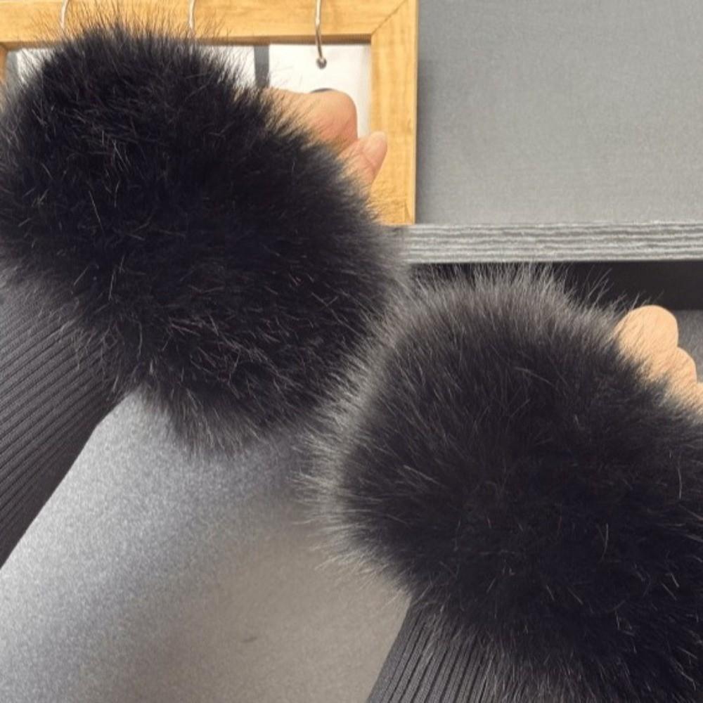 Soft Fluffy Wrist Cuffs Stretch Knitted Bands Coat Cuff Trim New Wrist Warmers For Women