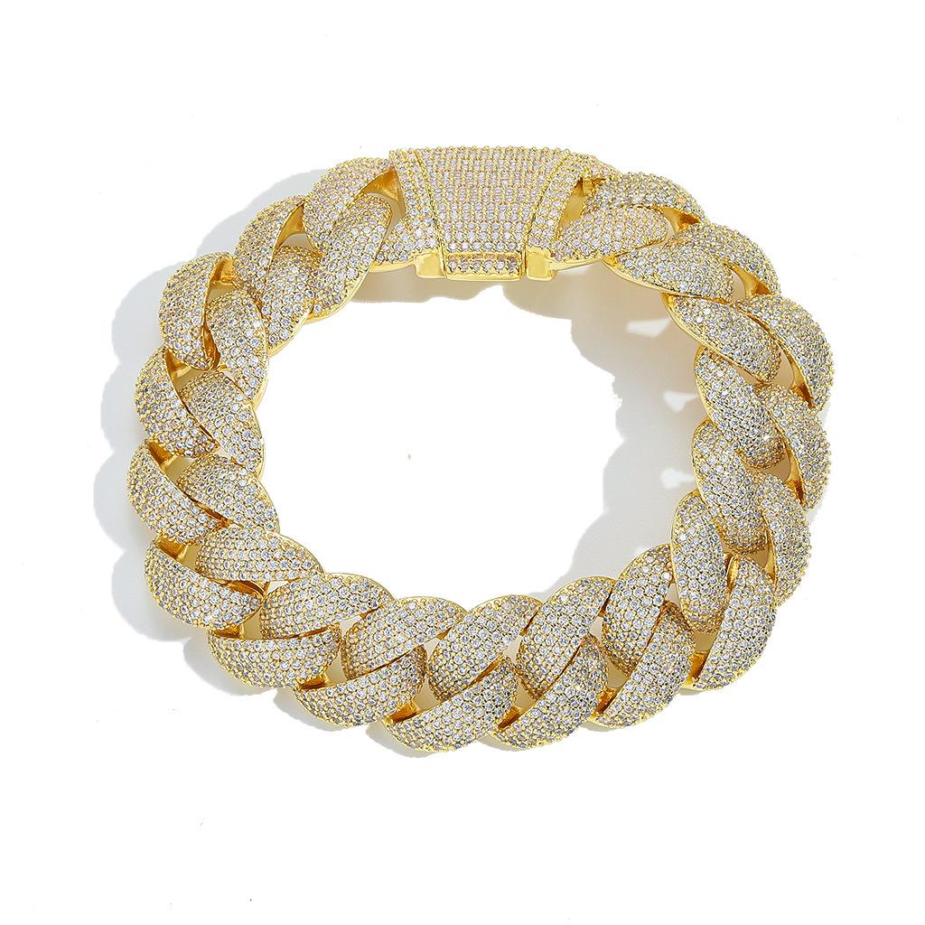 Fashion Hip Hop Jewelry 14K Gold Plated Cuban Bracelet 18mm Wide Bling CZ Iced Out Bubble Cuban Link Bracelet for Men