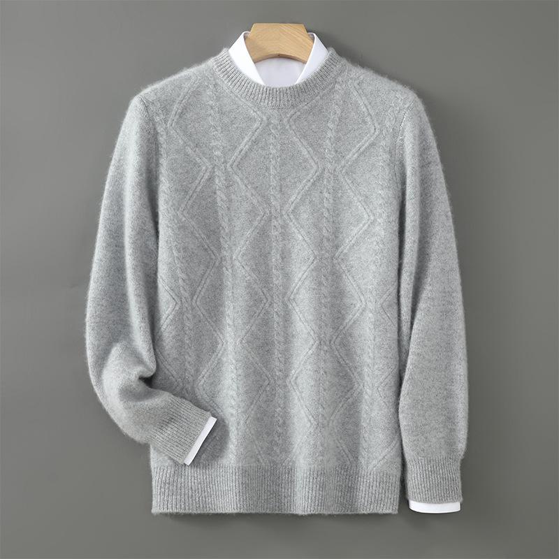 Men's Diamond Cable Knit Wool Sweater - Thick, Loose, Versatile Cashmere Layer