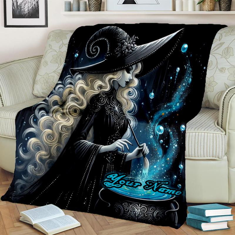 1PC Custom Name Witchcraft Spell Magic Night Flannel Blanket Versatile,all-season Throw Suitable for the Living Room,bedroom,camping,travel,and Gift