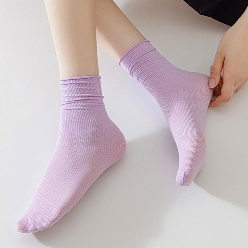 Nuru Summer Thin, Non-Compression Pastel See-Through Stockings and Socks Purple