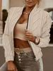 Zip Front Textured Jacket, Casual Solid Color Long Sleeve Jacket For Spring & Fall, Women's Clothing