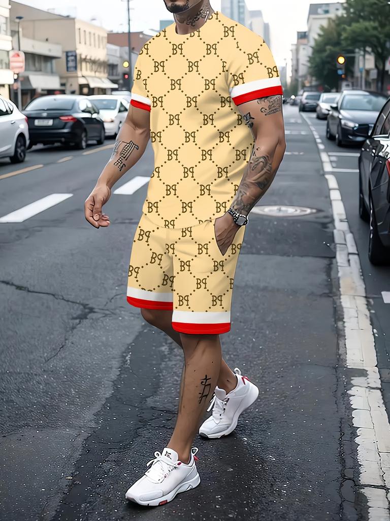 Fashion Casual Men's T-shirt Shorts Set Summer New 3D Printed Men's Clothing Daily Elastic Waist Shorts Short Sleeve Set
