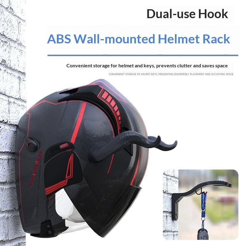 Abs Wall Mount Helmet Rack Sturdy Construction With Key Hook Perfect For Motorcycle Garage Storage