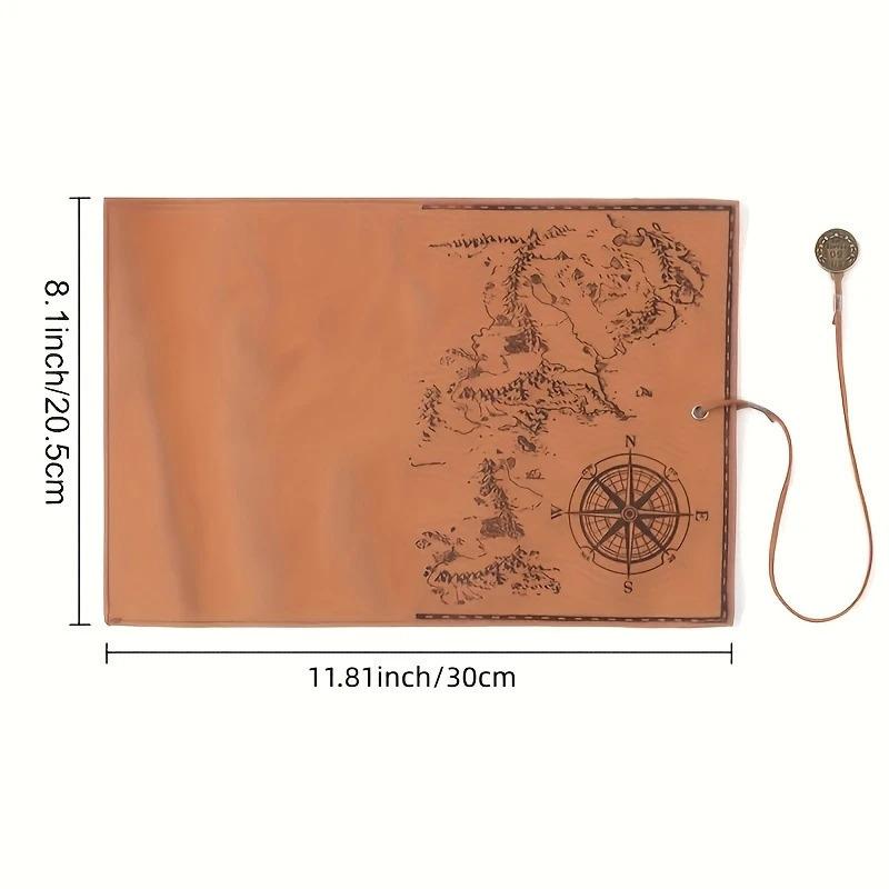 Leather Roll-Up Pouch W/ Embossed Buckle Vintage Treasure Map Pencil Case Large Capacity School Office Organizer
