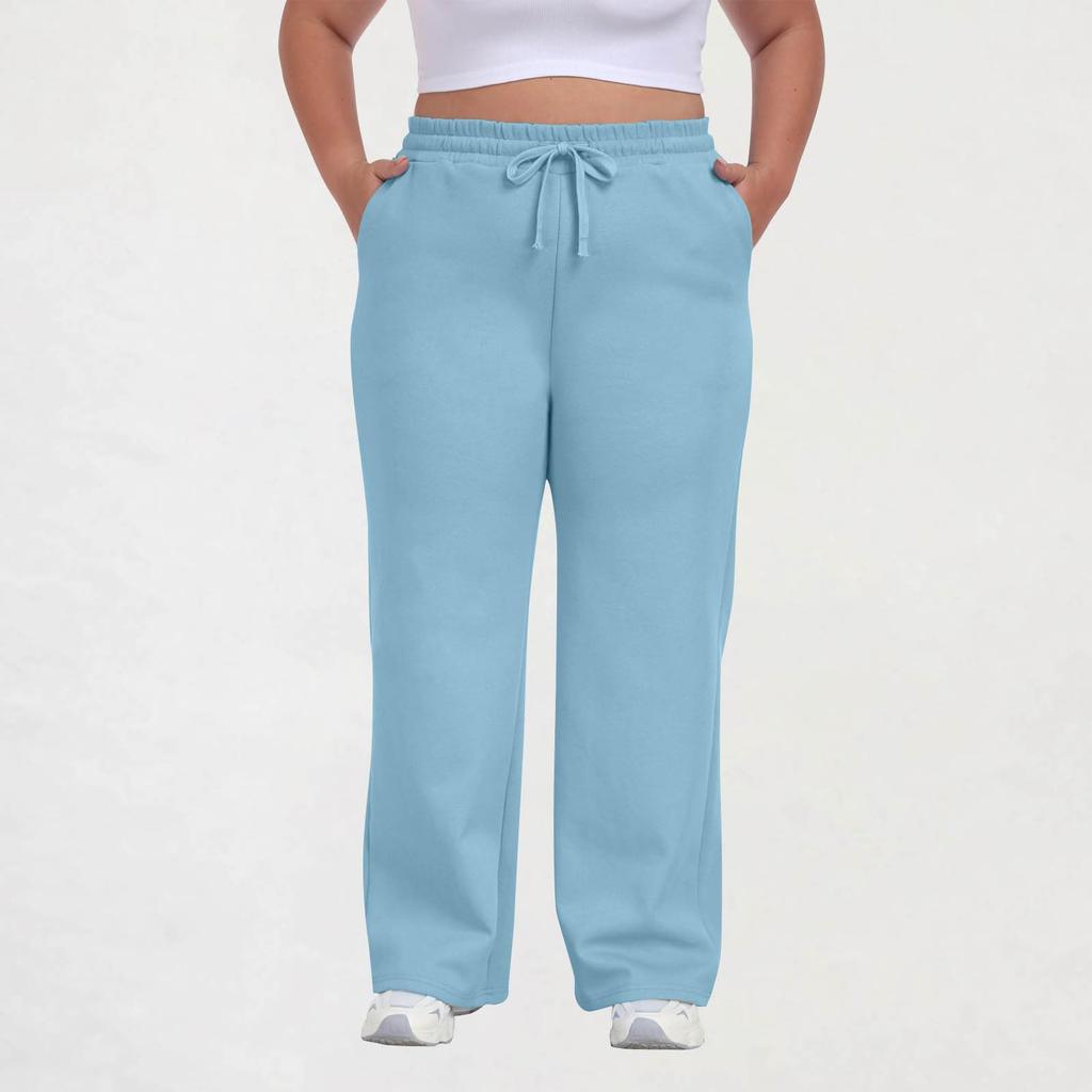Women Plus Size Casual Loose Straight Leg Sweatpants with Pockets Drawstring Waist Relaxed Fit Lounge Trousers for Daily Wear