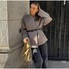 Spring Autumn Fashion V Neck Full Sleeves Women Coat Elegant Solid Color Casual Loose Jacket Woman Commuter Outerwear