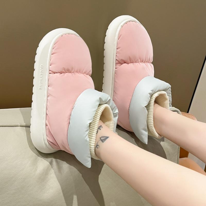 Waterproof cotton slippers women's autumn and winter outer wear fleece thermal bag and thick-soled snow boots down cotton shoes women's winter