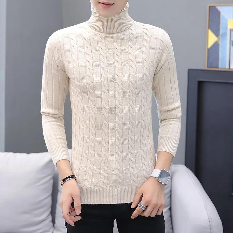 2025 Autumn Men Weave Sweaters Men Warm Turtlenck Knitted Pullover Solid Color Sweater Streetwear Homme Casual Harajuku Sweater
