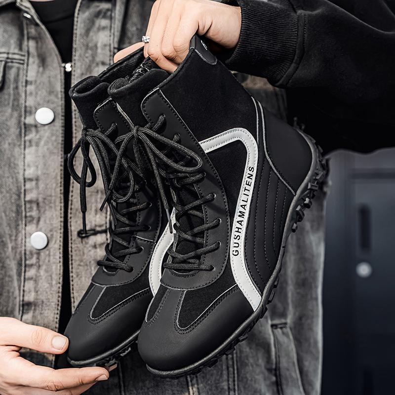 Men's High Top Boots Fashionable and Versatile Street Style Comfortable and Soft Soled Outdoor Travel Shoes