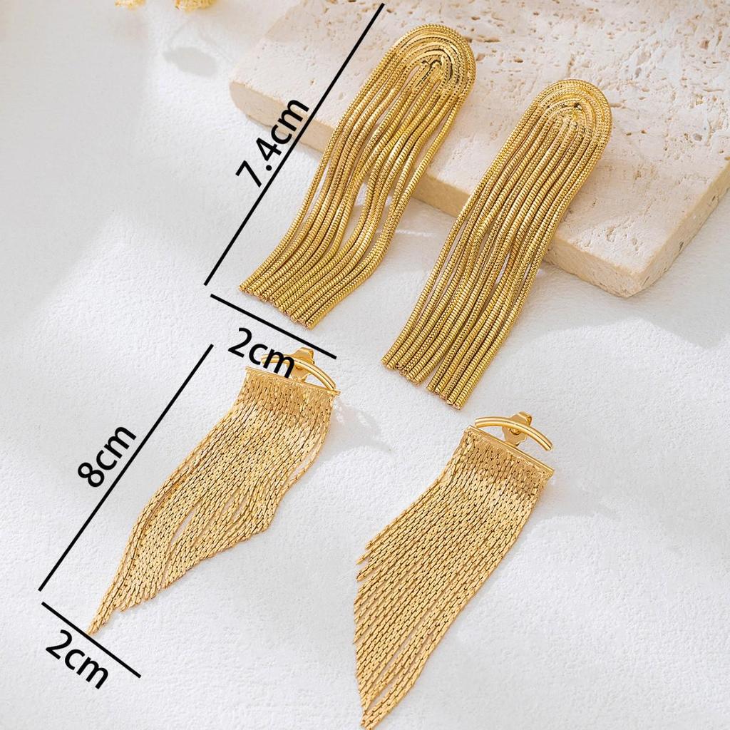 Copper Alloy Electroplated Steel Needle Tassel Earrings - Elegant European & American Design