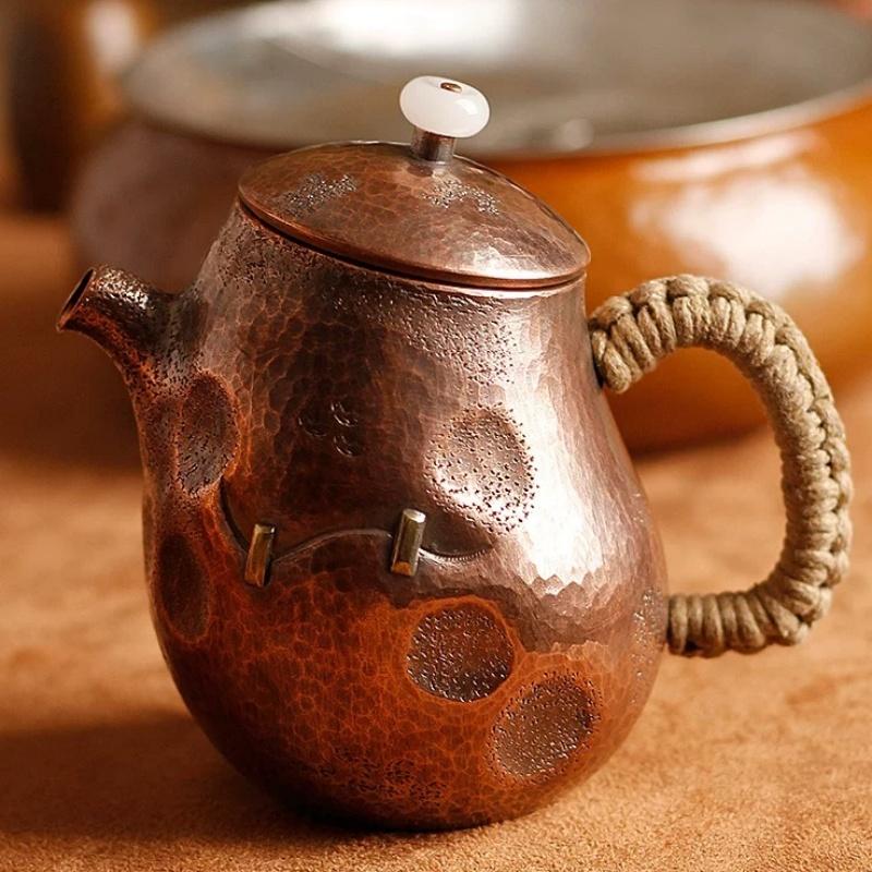 Čajník z čisté mědi, S víkem Kreativita Mléko Káva Nádobí na čaj Filtr Pletený Tepelná rukojeť 260ml Konvice, Čajník Staromódní Sady na víno