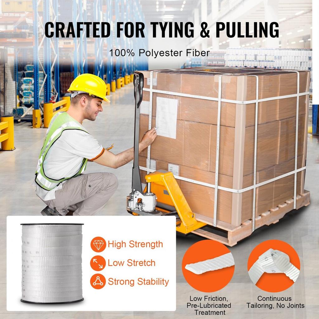 Polyester Pull Tape, 3/4" x 265' Mule Tape Flat Rope, 2500 lbf Tensile Capacity, Printed Webbing Cable Pulling Tape for Packaging, Gardening,