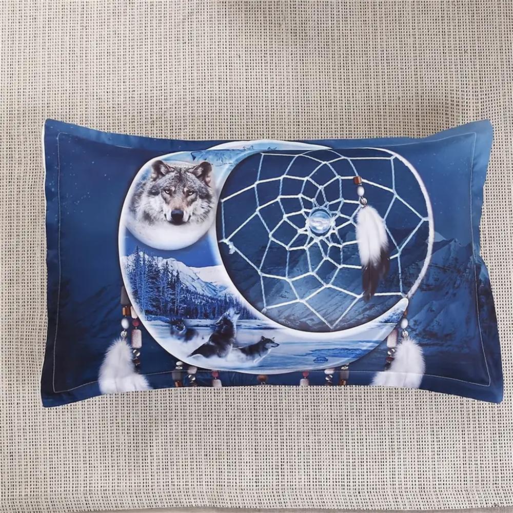 3pcs Moon Wolf Printed Bedding Set Dreamcatcher National Style Guest Room Duvet Cover Set