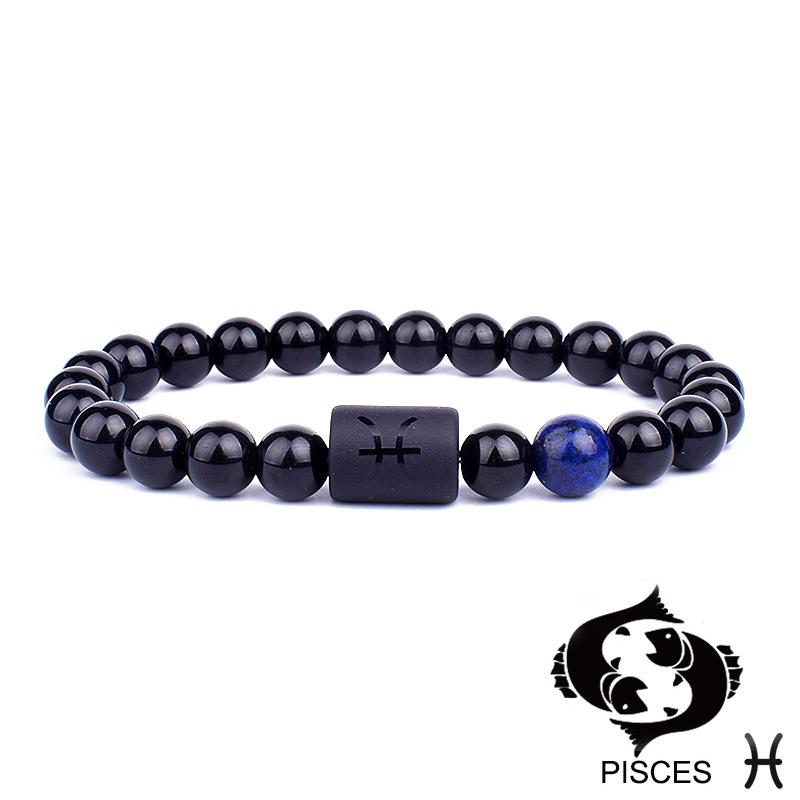 12 Constellation Bracelets Natural Black Onyx Bead Bracelet Star Sign Constellation Horoscope Couple Bracelet Friendship Jewelry