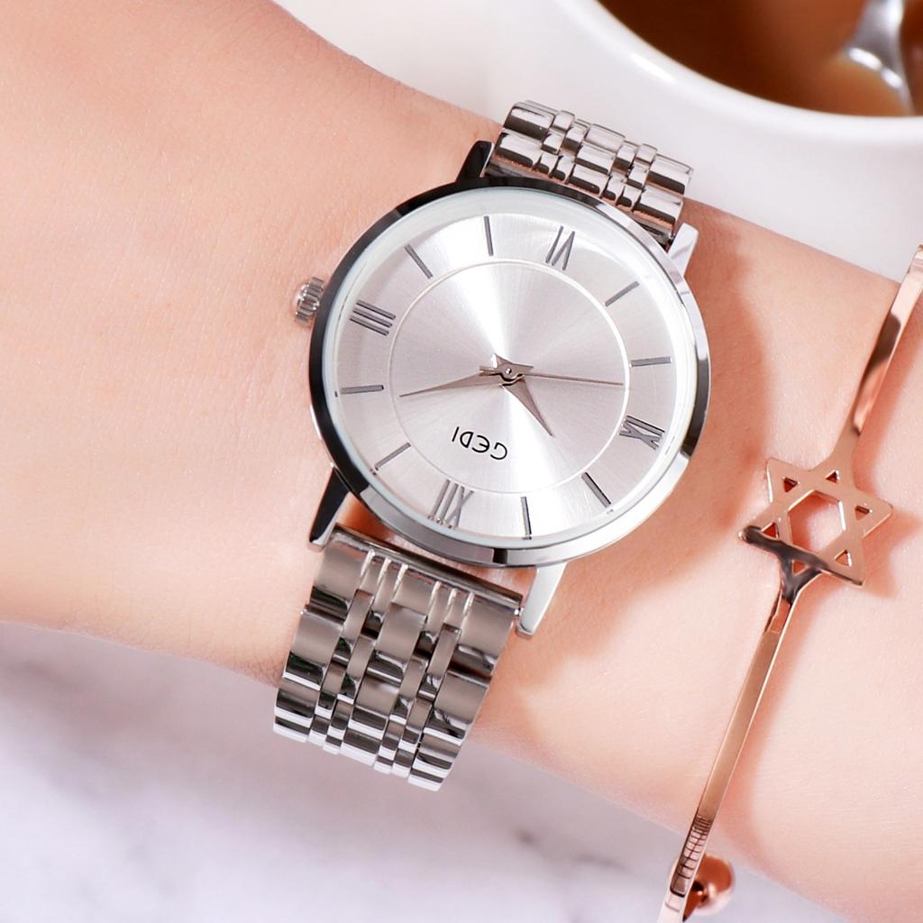 Stainless Steel Women'S Watch Simple Temperament Rose Gold Casual Versatile Waterproof Quartz Watch