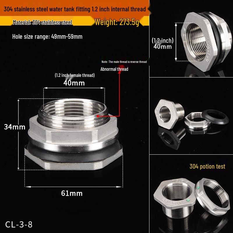 304 Stainless Steel Water Tank Fitting: 2/3/4/6 Points To 2-Inch Internal Thread Drainage Adapter for Tower, Fish Tank, and Pool