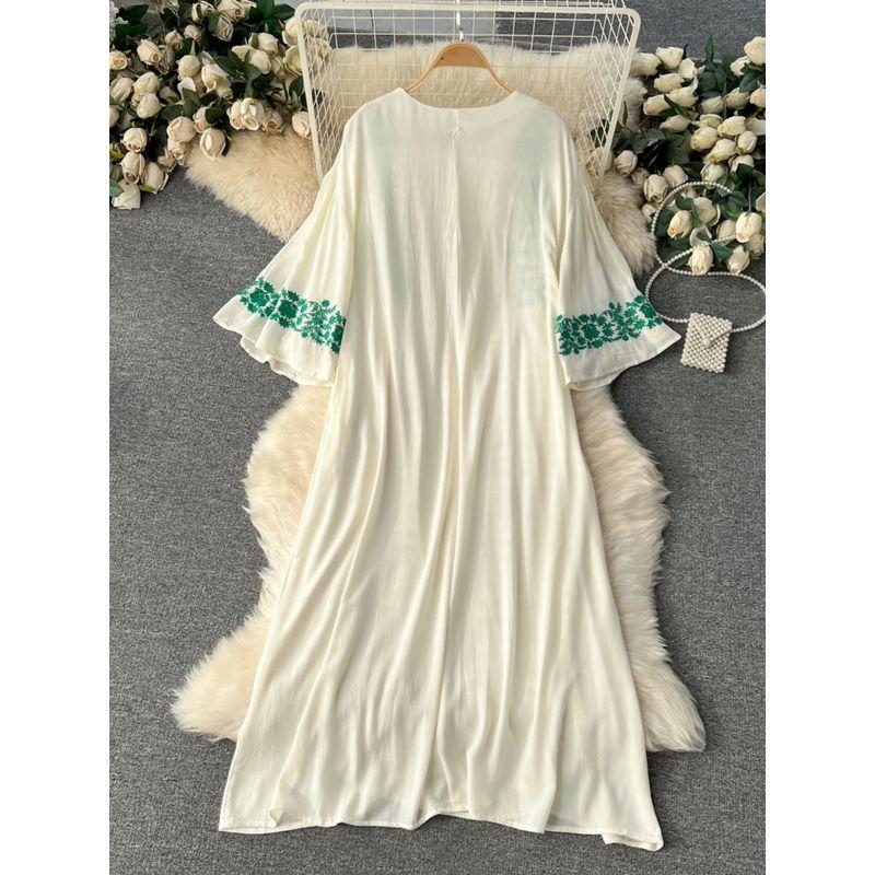 Spring Clothing Ethnic Style Retro Embroidered Flared Sleeve Dress