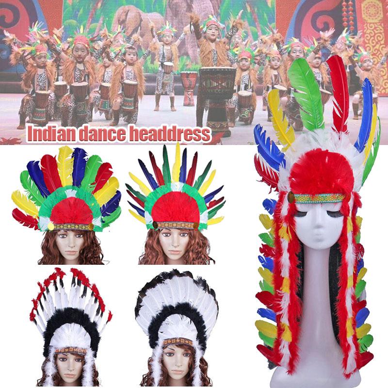 Festival Stage Performance Props Headband Indian Feather Hat Halloween Cosplay Savage Feather Headdress Carnival Masquerade