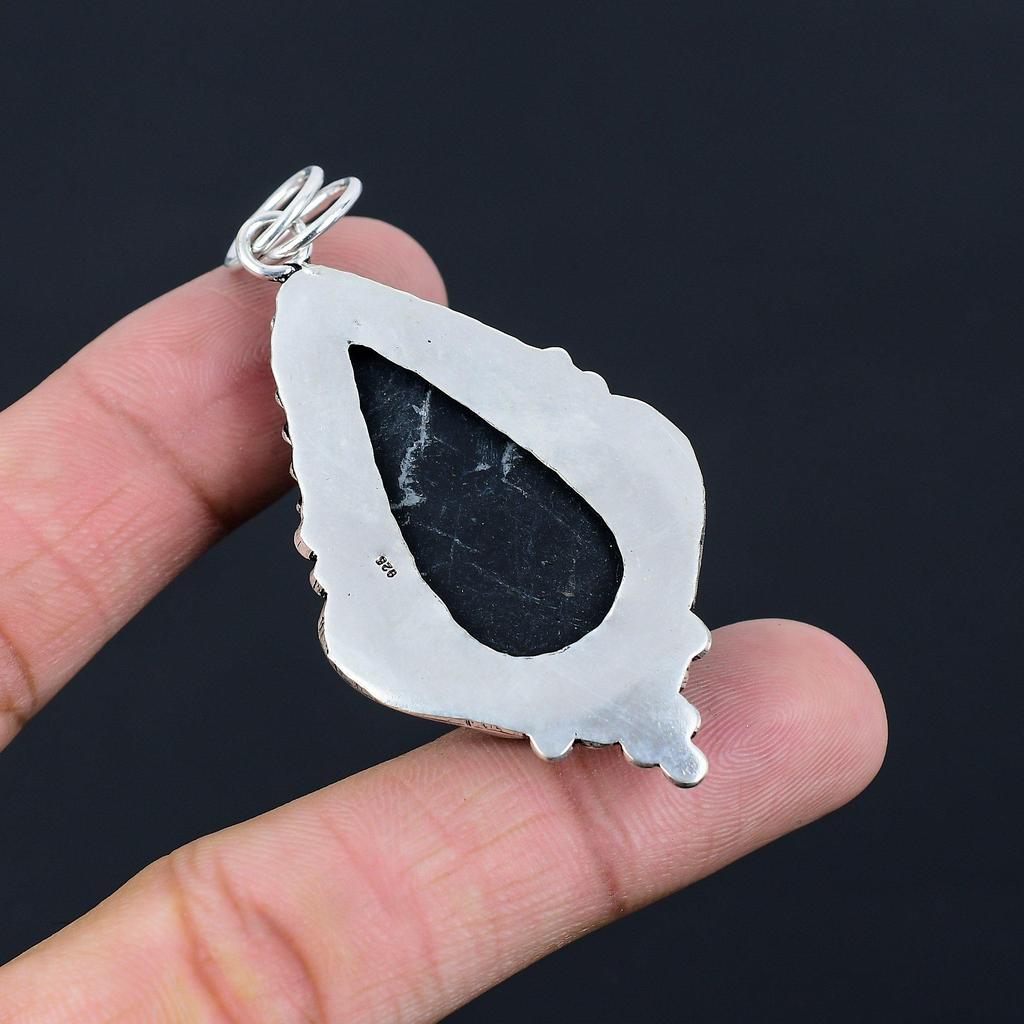 Pear Kyanite Rough Gemstone Daughter Bezel Boho Pendant Jewelry Sterling Silver