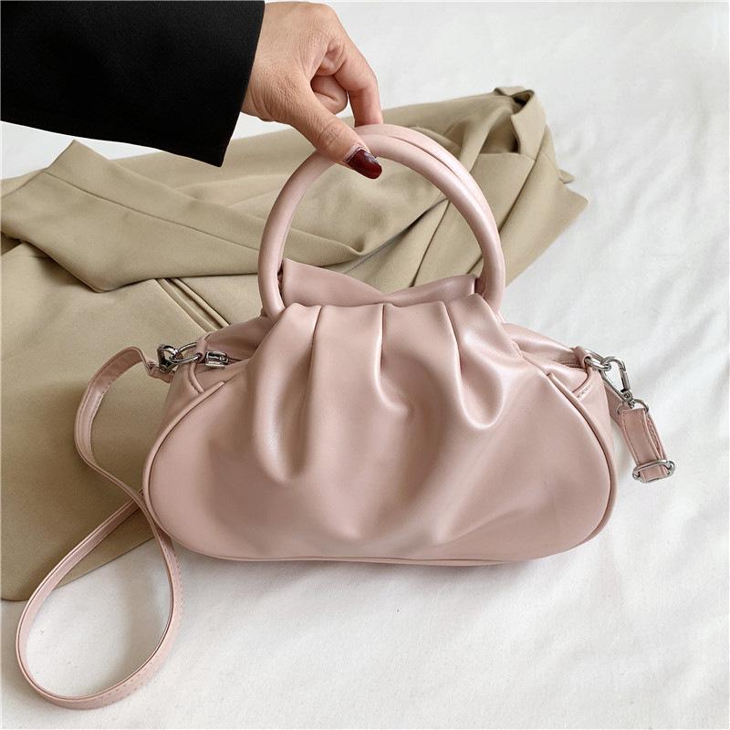 Hand-held Vintage Solid-color Cloud-shaped Pleated Bag with Single Shoulder Strap and Side Carrying Handle
