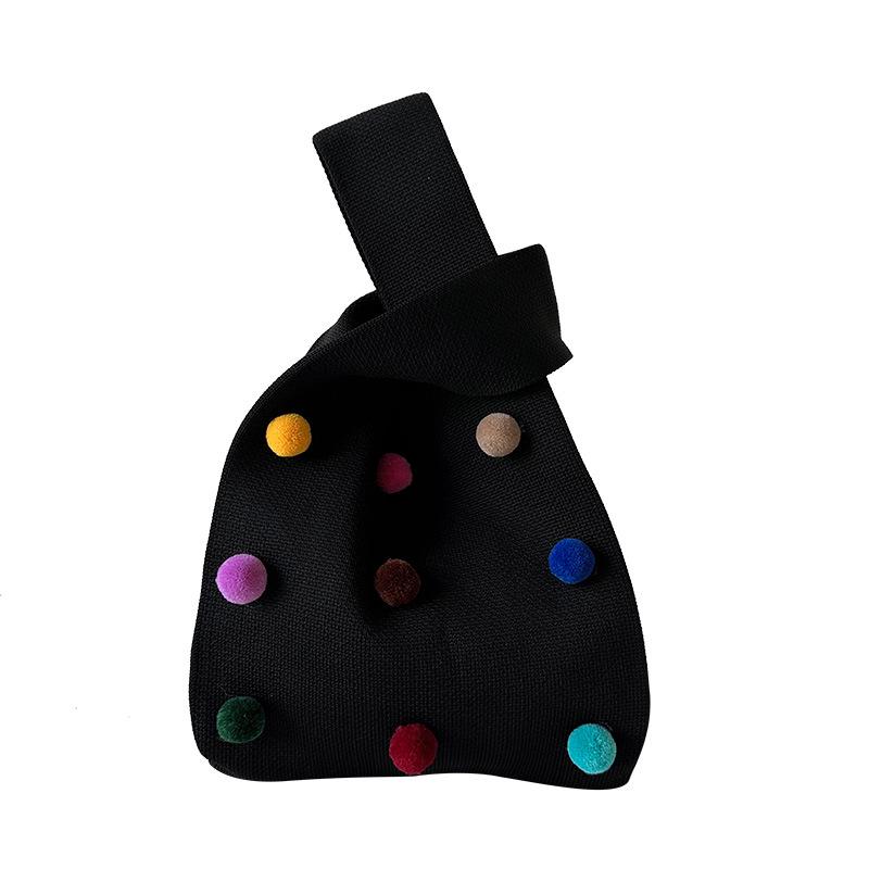 Korean Cute Colorful Pompom Knitted Handbag - Women's Versatile Large Capacity Tote & Wristlet