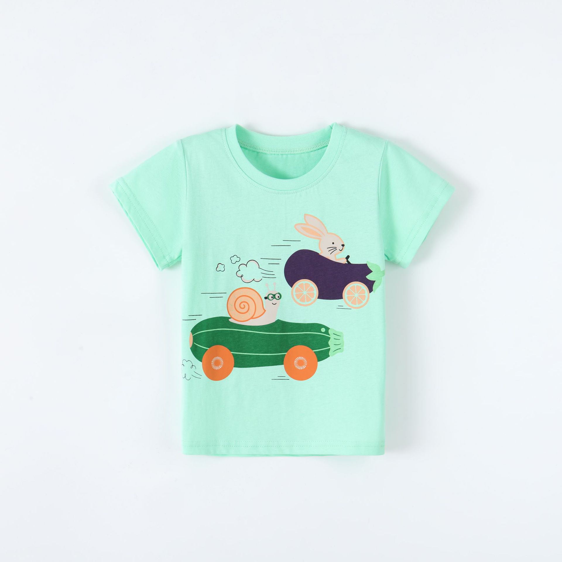 

Boys short-sleeved T-shirt: stylish cartoon print children s crew-neck T-shirt 90cm(2-3Y) зелёный