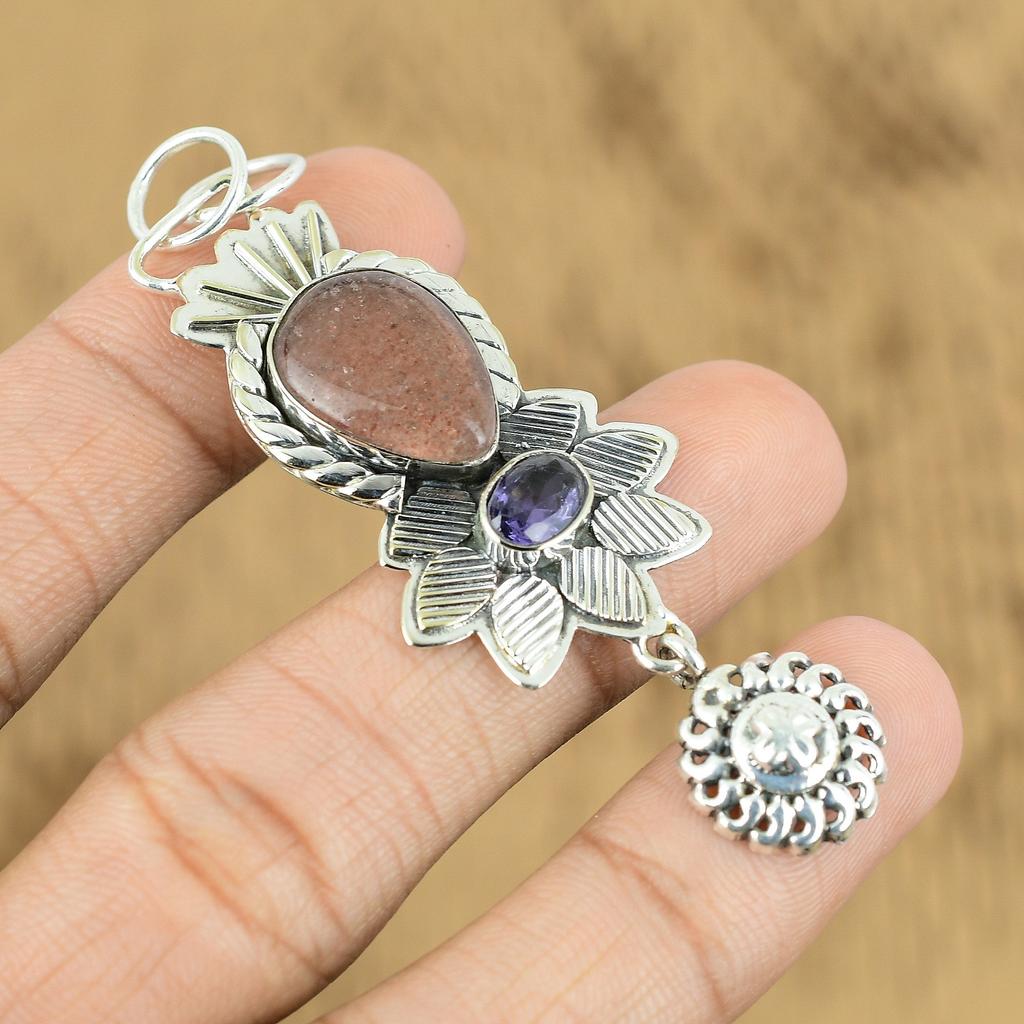 Birthday Gift For Her Natural Sunstone Gemstone Pendant 925 Sterling Silver