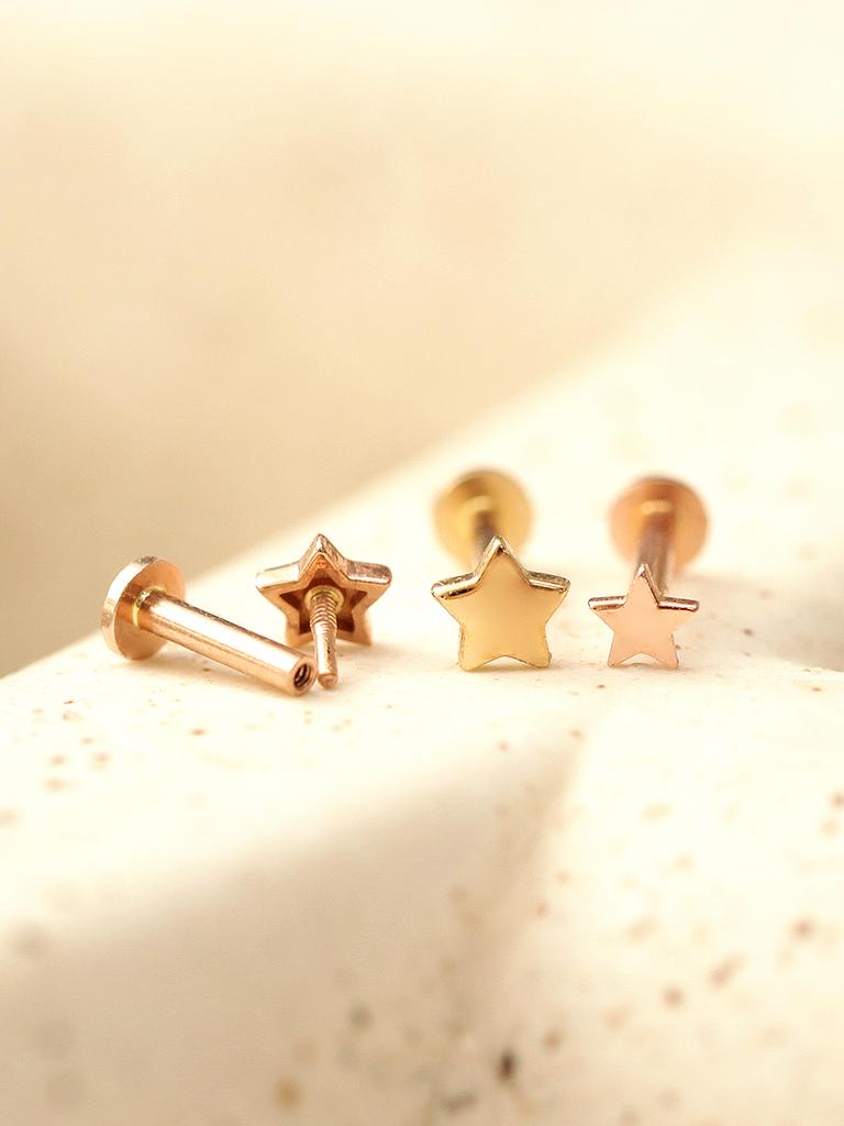 Minimalpiercing 14K Internal Plain Moon Star Clover Labret Piercing
