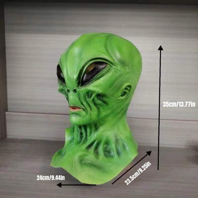 Latexová maska hlavy mimozemšťana, Halloweenský horor a vtipný sváteční kostým, cosplay, úniková hra, strašidelný dům