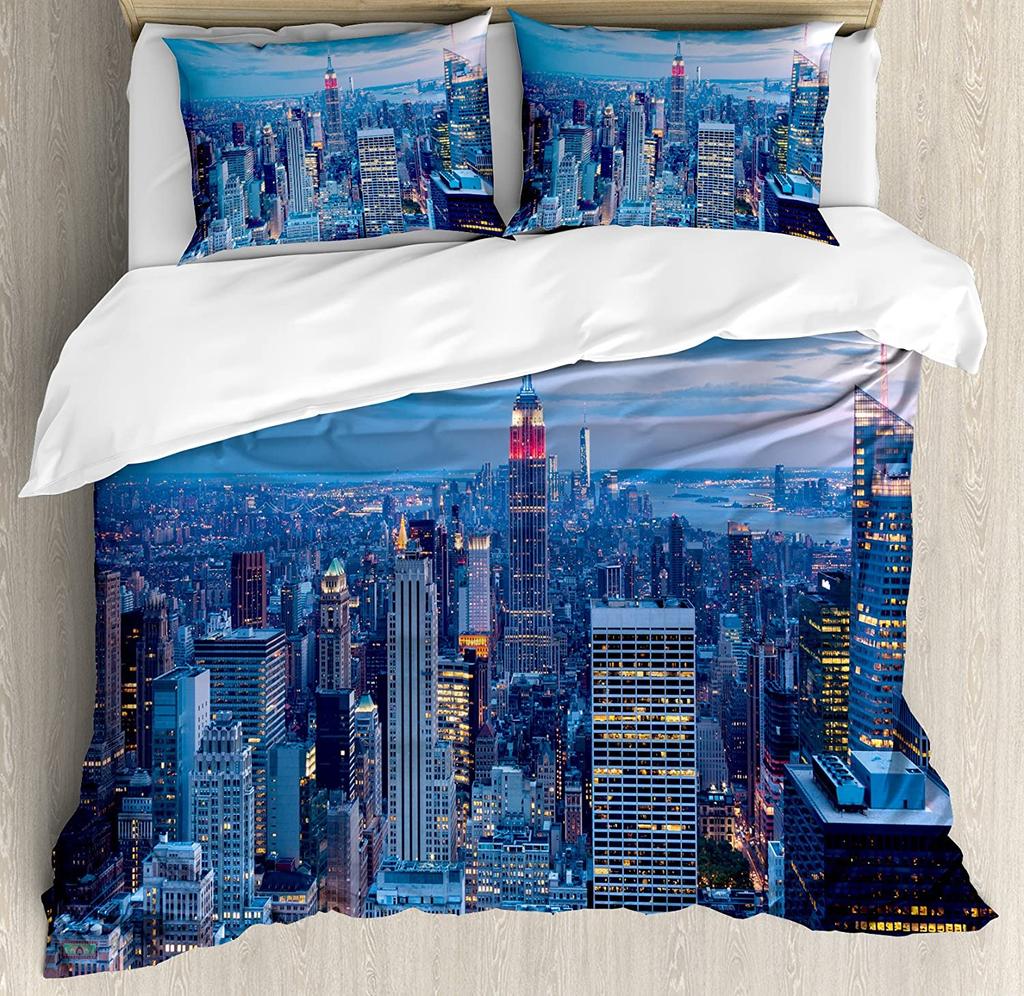 3pcs Bedding Set Business City Scenery New York Black And White Duvet Cover Pillow Case Boy Kid Teen Girl Bedding Covers Set