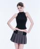 Akeumeseodeu Button Pleated Rib Banding Mini Skirt (Gray)