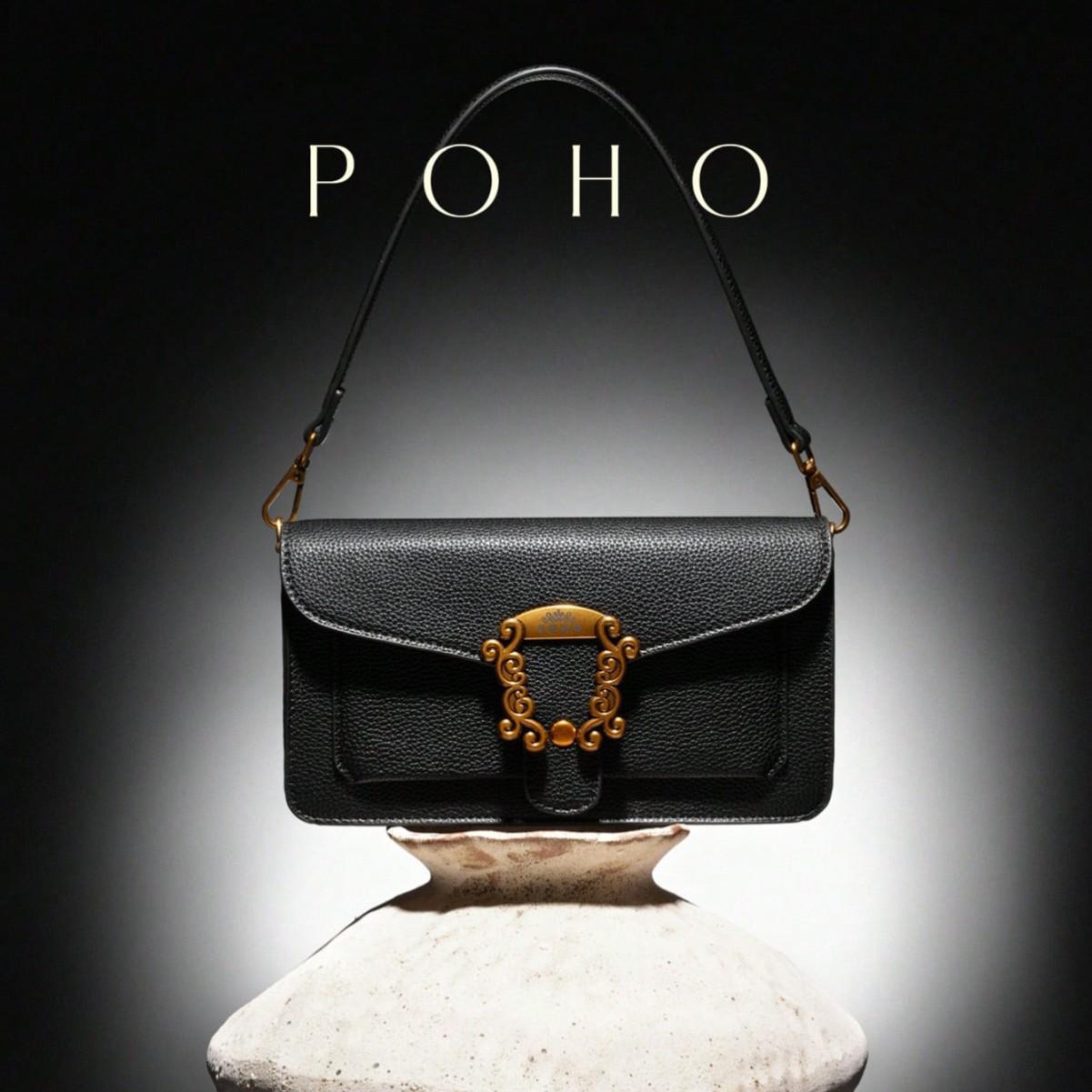 

2025 POHO Women s Elegant Fashion Handbag - Stylish Cross-border Shoulder Bag for Trendy Street Shopping 25.2x6.2x14 cm чёрный