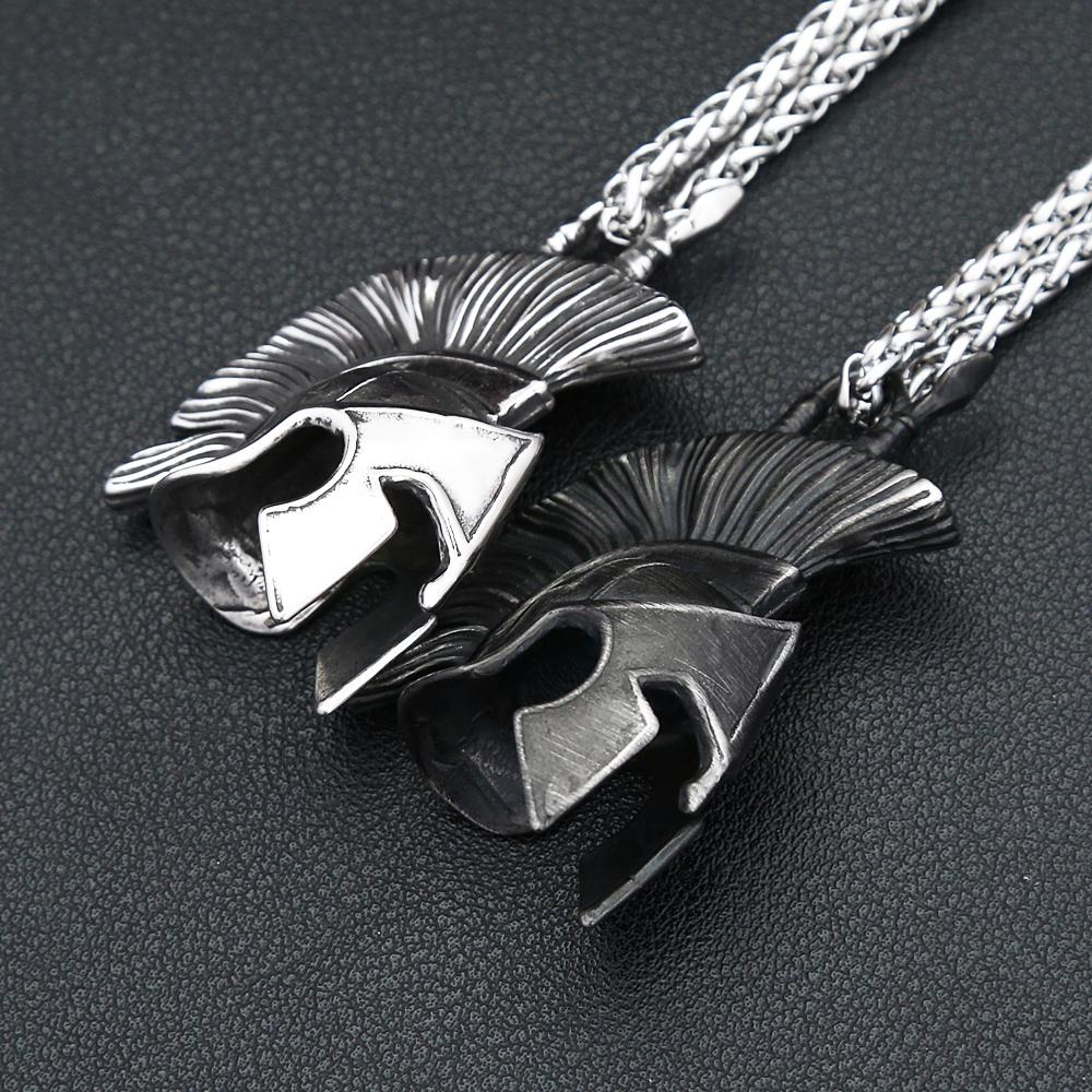 Vintage 3D Style Spartan Warrior Pendant Necklace Stainless Steel Fashion Unique Warriors Helmet Necklace For Men Amulet Jewelry