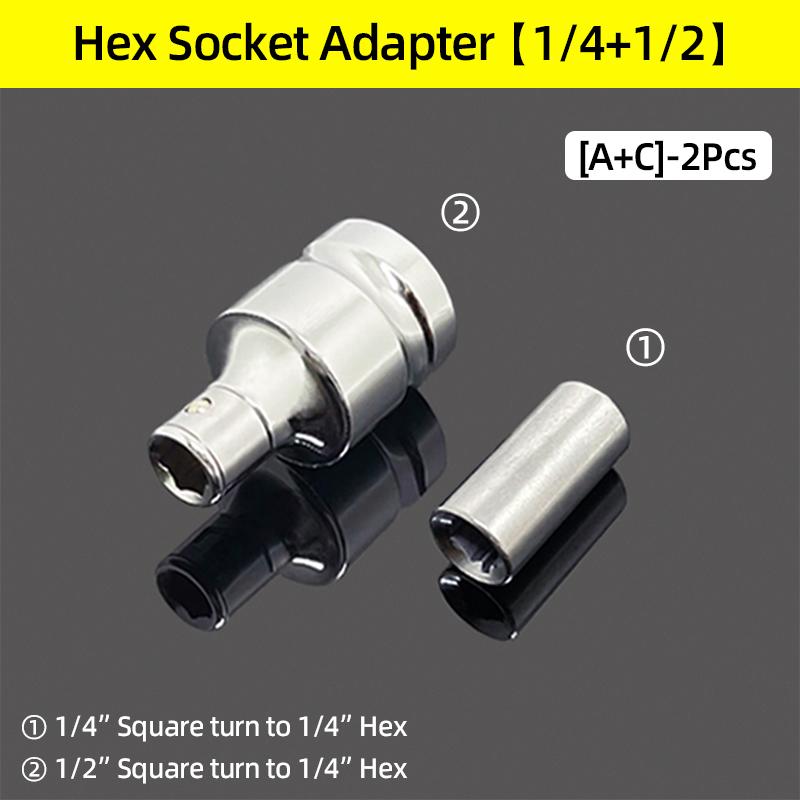 1/4" 3/8” 1/2” Square Drive To 1/4" Hex Shank Socket Adapter Converter Quick Change Bit Holder Repair Hand Tools Accessories