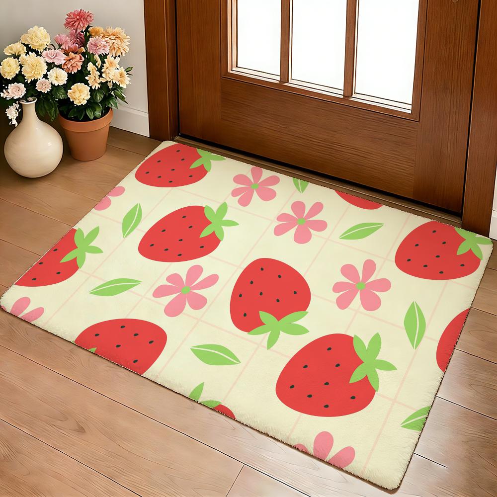 

Cute Strawberry Floor Mat Cozy Flannel Soft Thick Non-Slip Mat For Living Room Bedroom Kitchen Decor Rugs 40x60cm