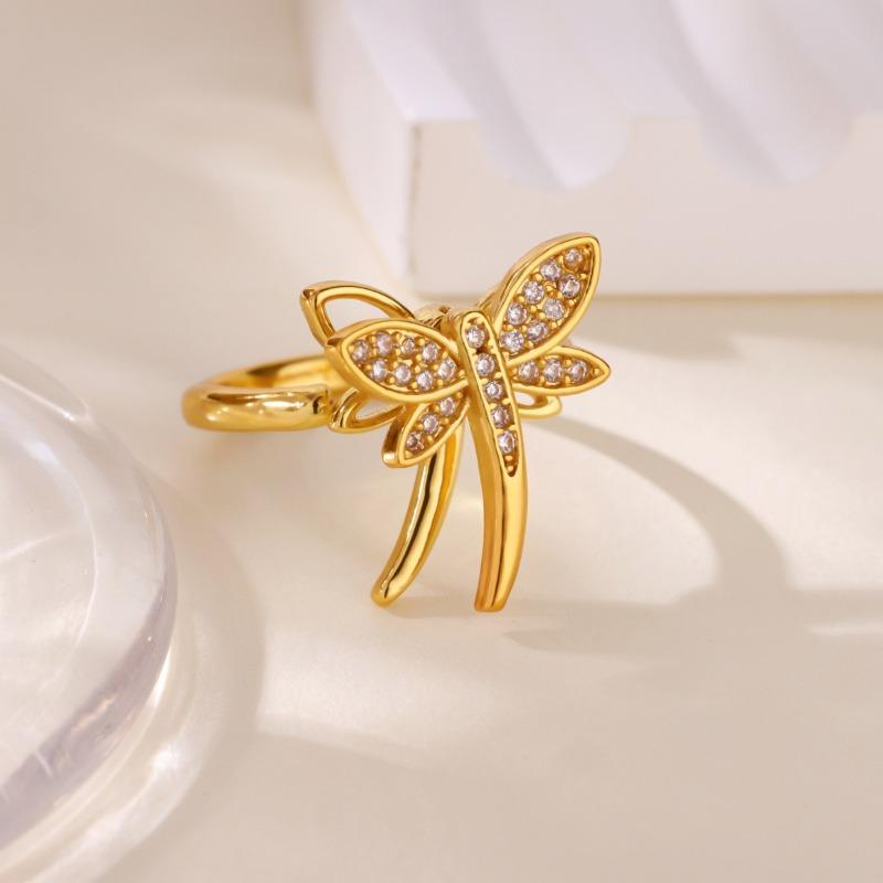 New smart dragonfly rotatable ring women's k gold micro-inlaid zircon temperament high-end open ring