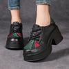 GKTINOO Retro High Heels Women Shoes Flat Platform 7cm Thick Heels Shoes Mixed Colors Genuine Leather Luxury Lace Up Shoes