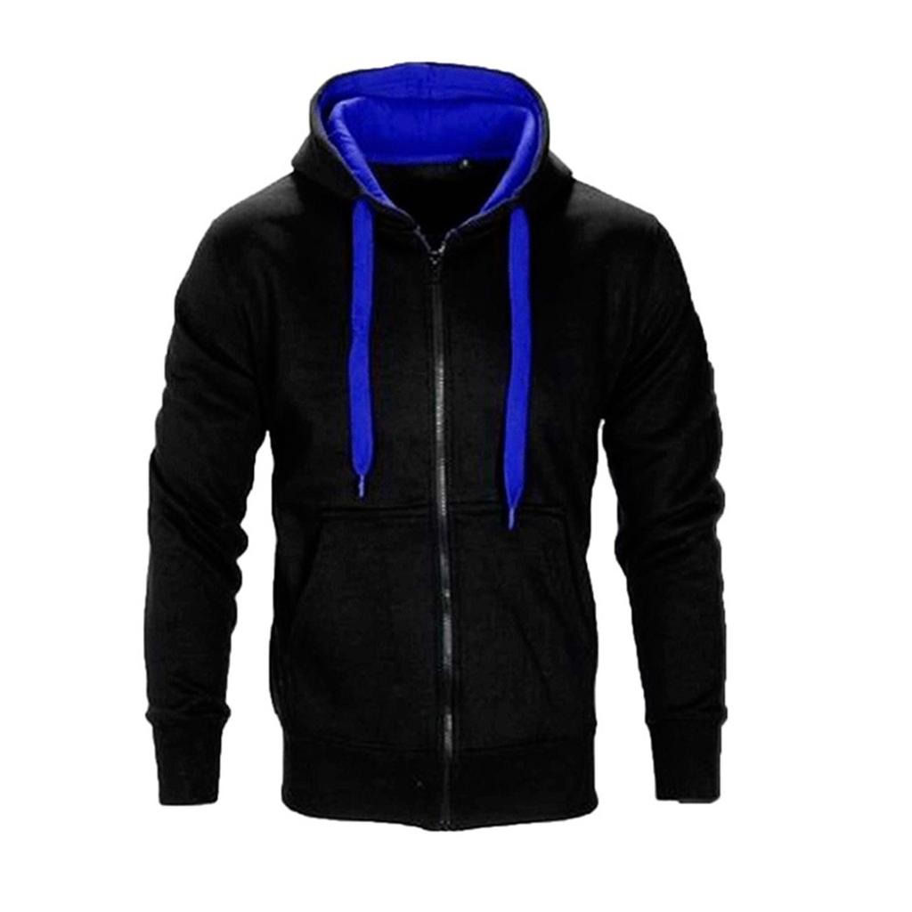 Herrhoodie, Sweatshirt i kontrastfärg, Sportig avslappnad jacka med dragkedja