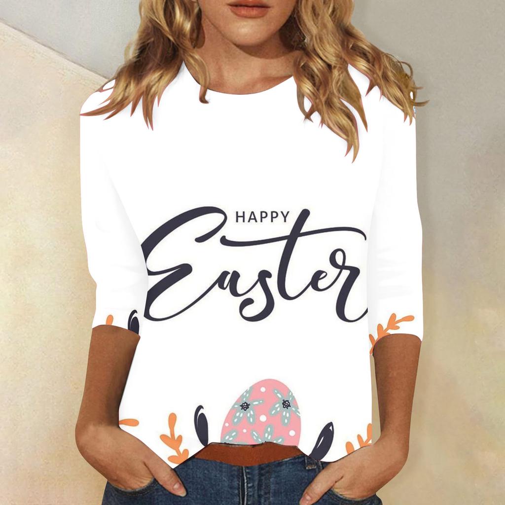 Round Neck 3D Rabbit Festival Printed Top Fashionable Casual Long Sleeved Women's T-shirts